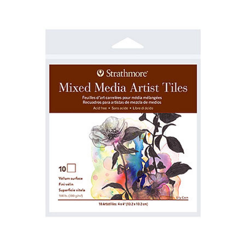 Strathmore, Origami, Papers & Kits, Art & School, 4"x4", Blank, Artist Tiles, Mixed Media, 10 Count, Cello Pack, 790655